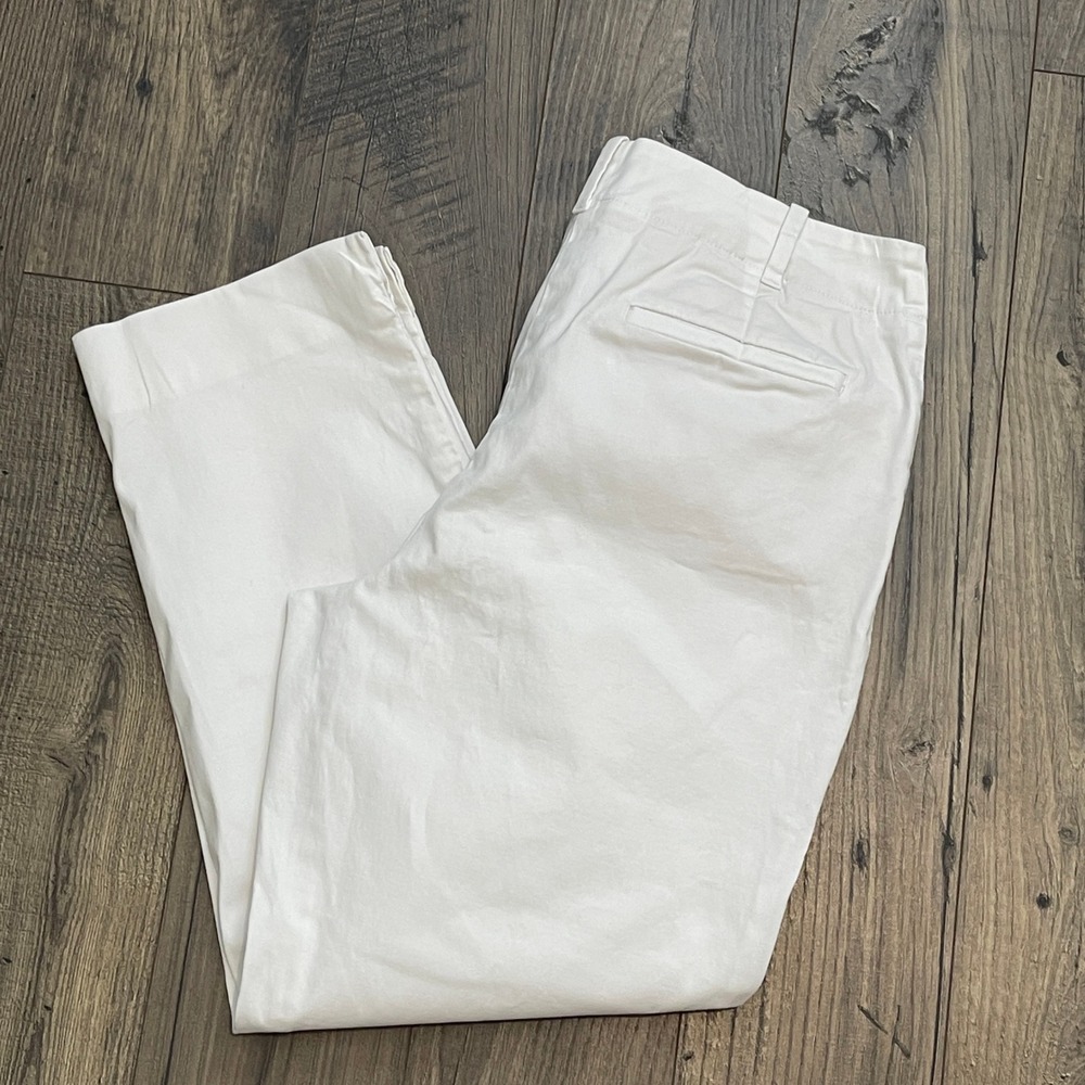 Talbots Womens White Cropped Chino Pants Size 8 Stretch Cotton Straight Leg